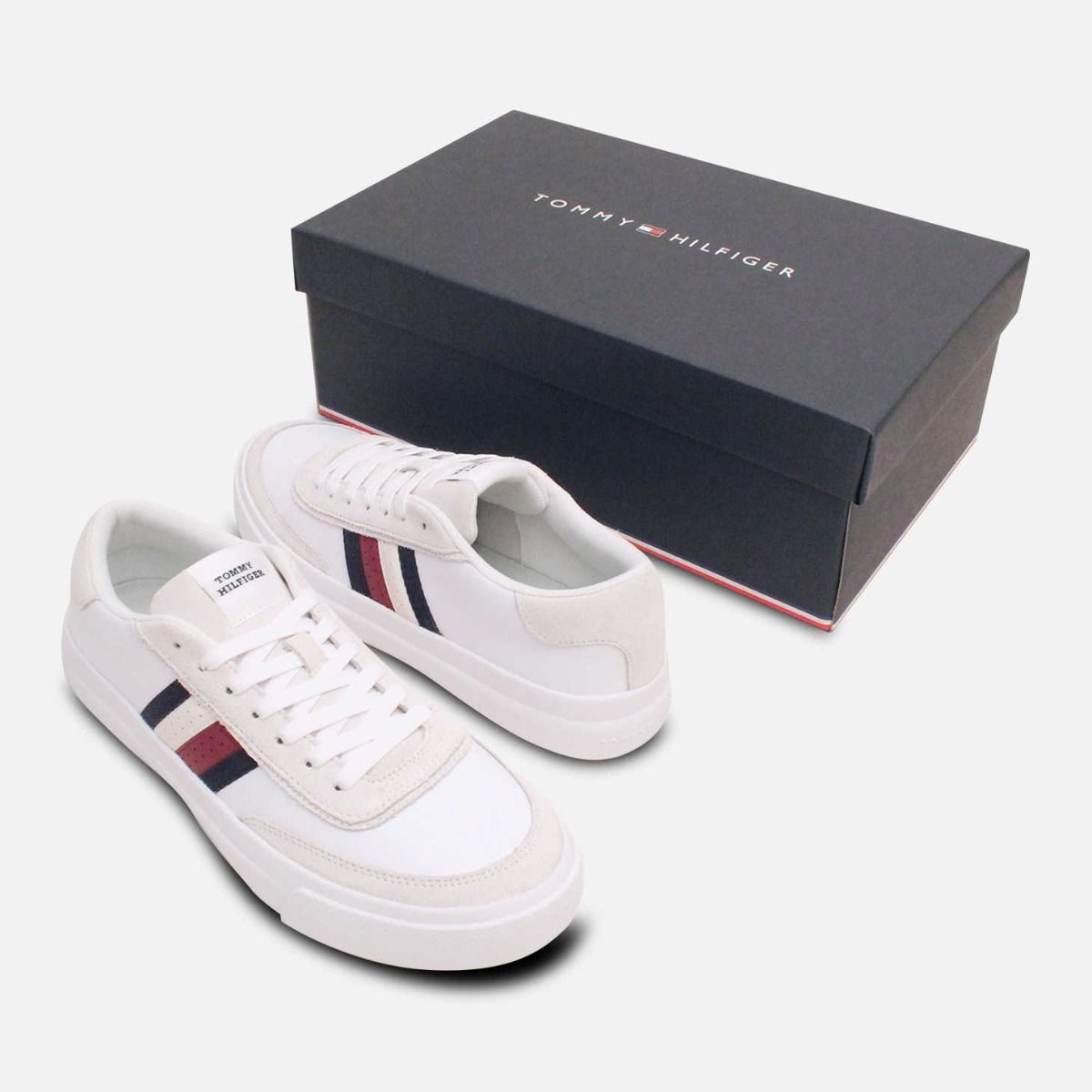 Tommy Hilfiger Premium White Leather and Suede Cupsole Shoe