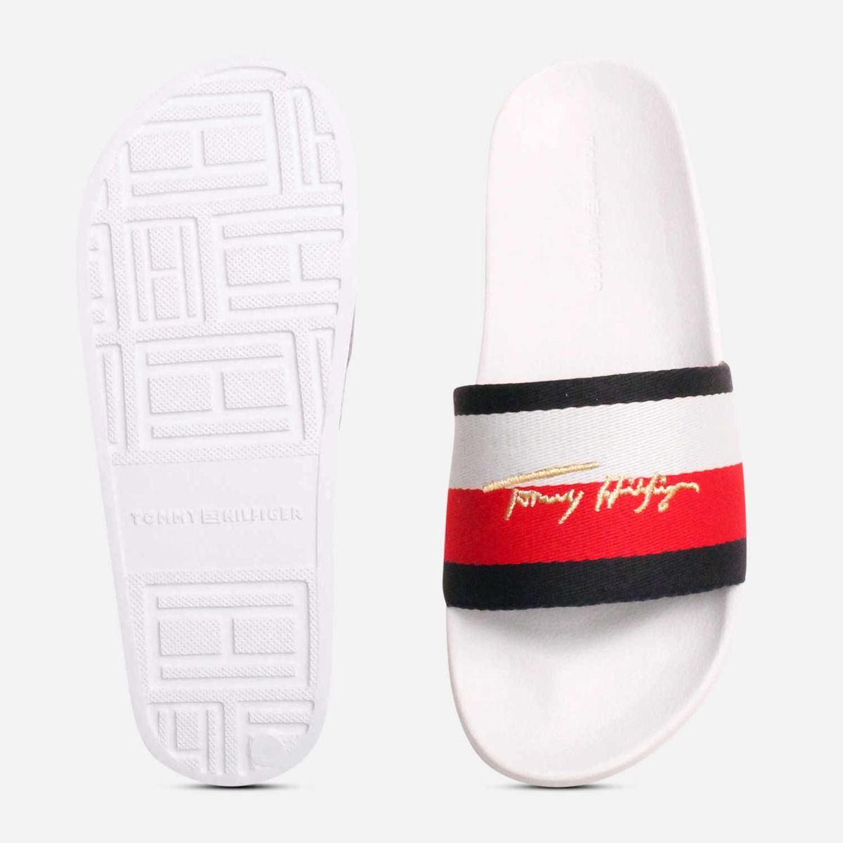 Tommy Hilfiger White Designer Signature Pool Sliders