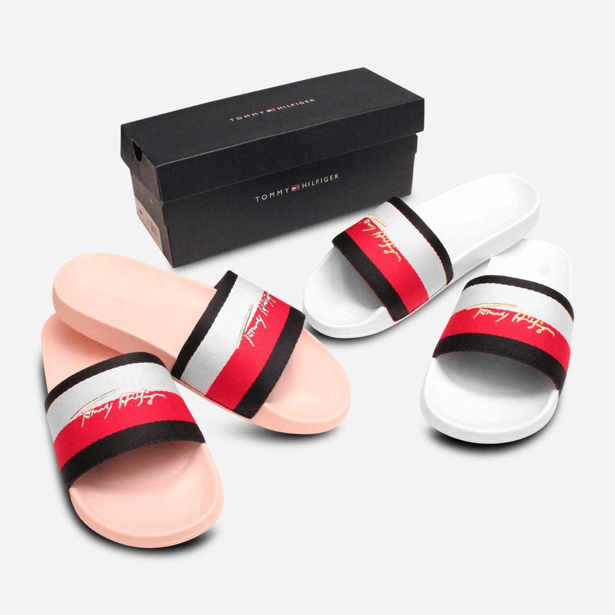 Tommy Hilfiger White Designer Signature Pool Sliders
