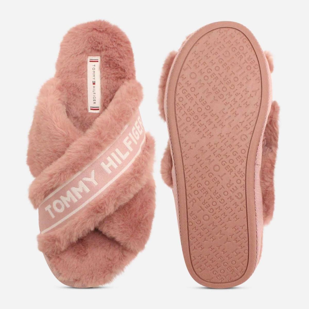 Tommy Hilfiger Pink Fur Crossover Designer Slippers