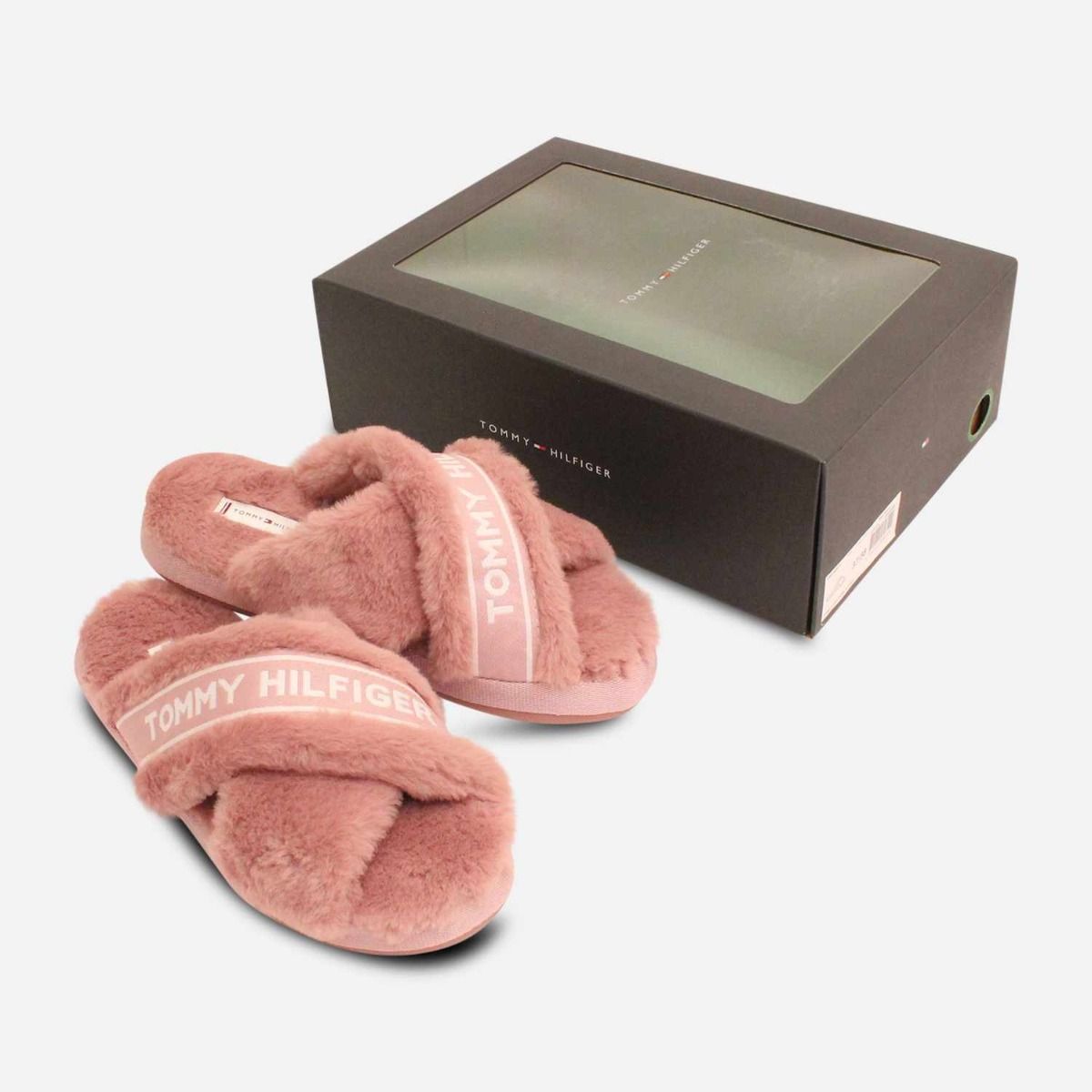 Tommy Hilfiger Pink Fur Crossover Designer Slippers