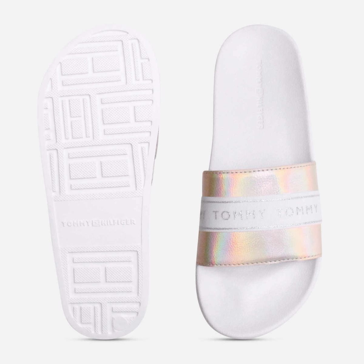 Tommy Hilfiger Iridescent White Designer Pool Sliders