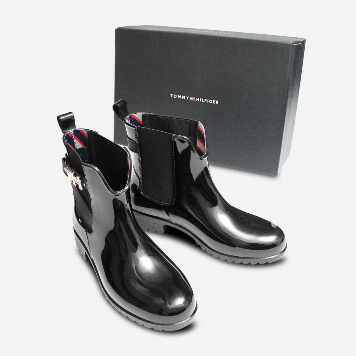 Tommy Hilfiger Designer Womens Black Waterproof Wellies
