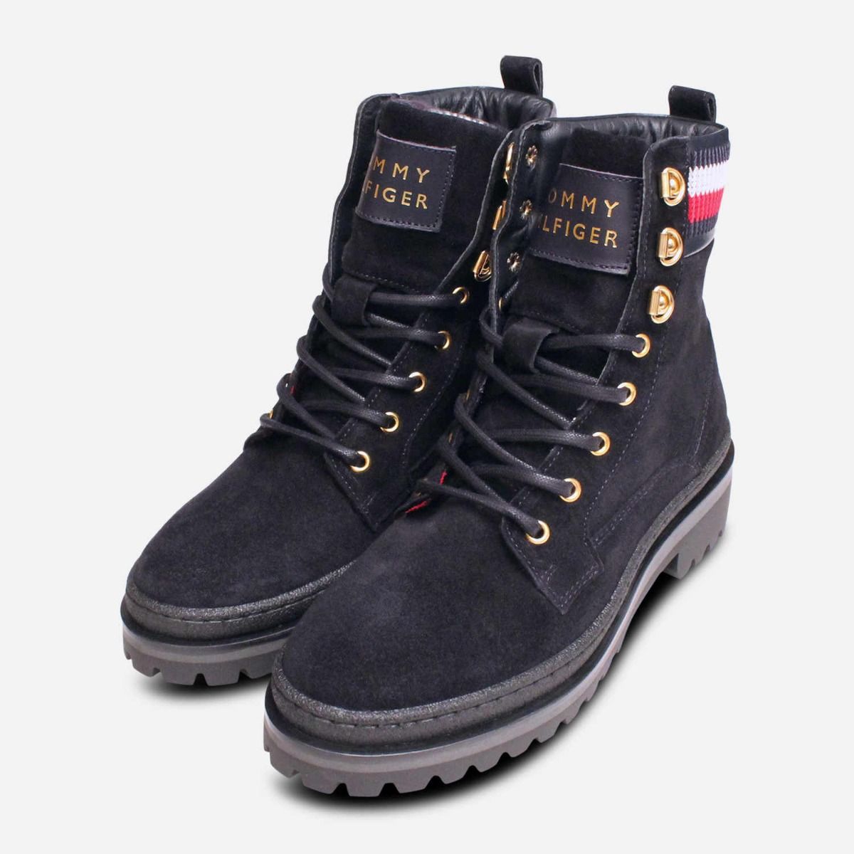 Tommy Hilfiger Dark Navy Blue Suede Lace Up Boots