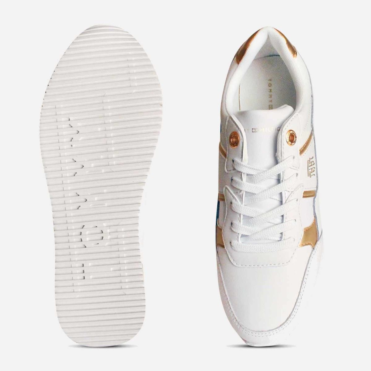 Tommy Hilfiger White and Gold Premium Womens City Sneakers