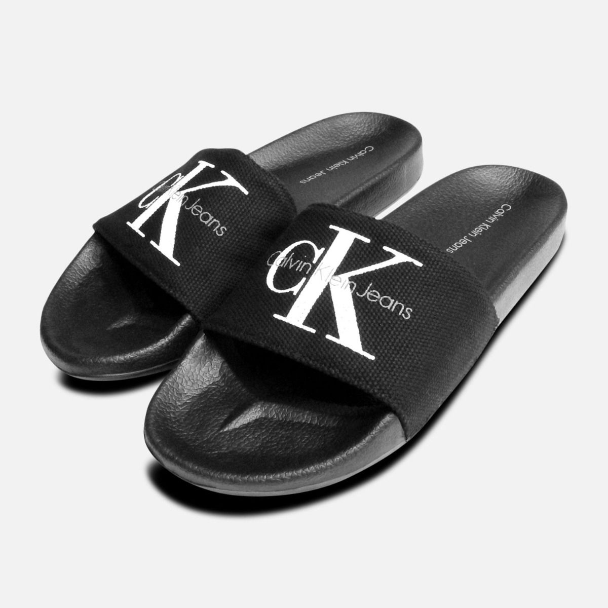 Calvin Klein Viggo Slides in Black Canvas Sandals display picture 1