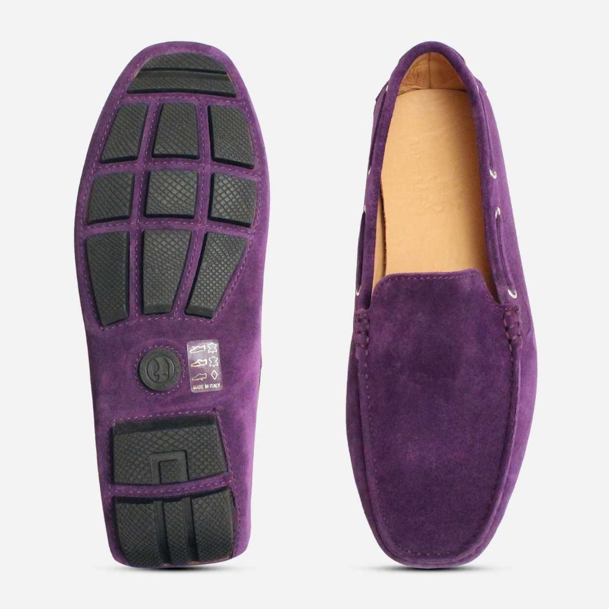 Bright Purple Suede Italian Suede Driving Shoe Moccasins