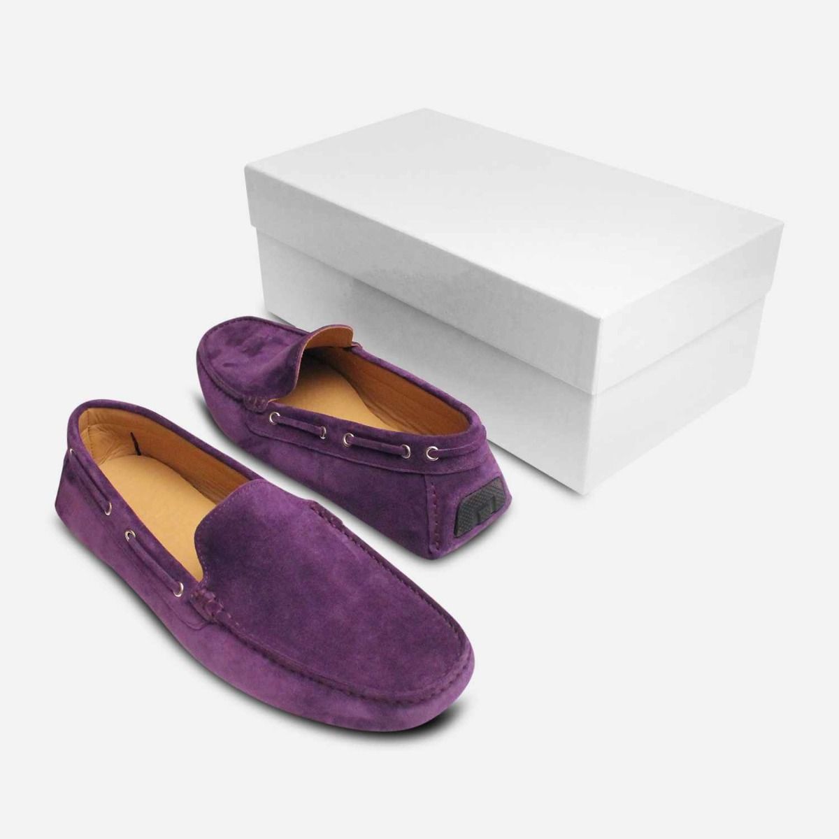 Bright Purple Suede Italian Suede Driving Shoe Moccasins