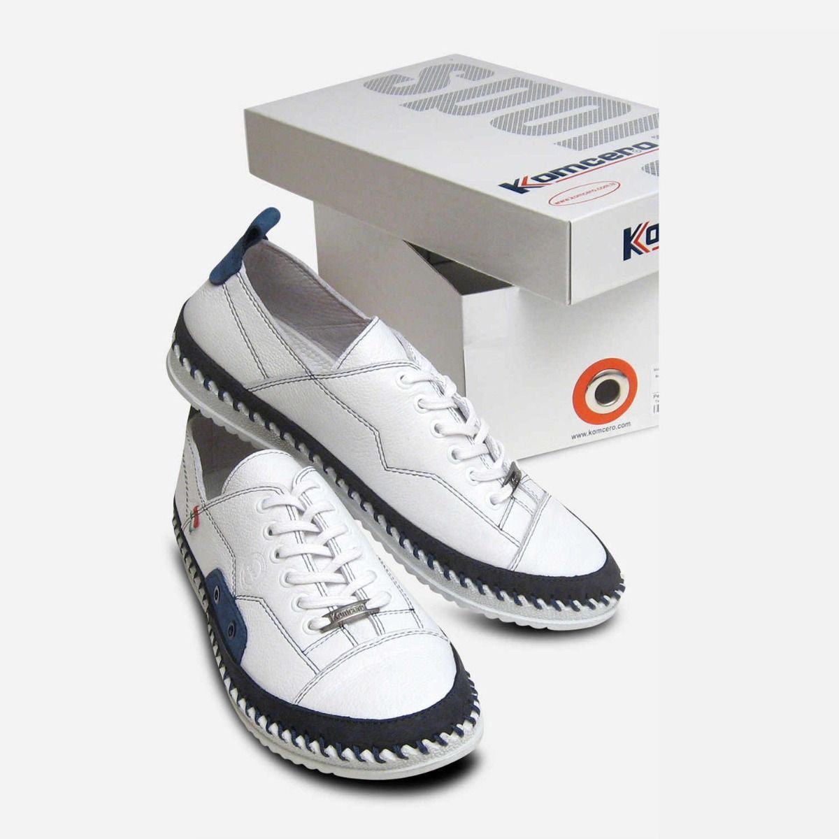 White Tumble Grain Leather Whipstitch Trainers for Men