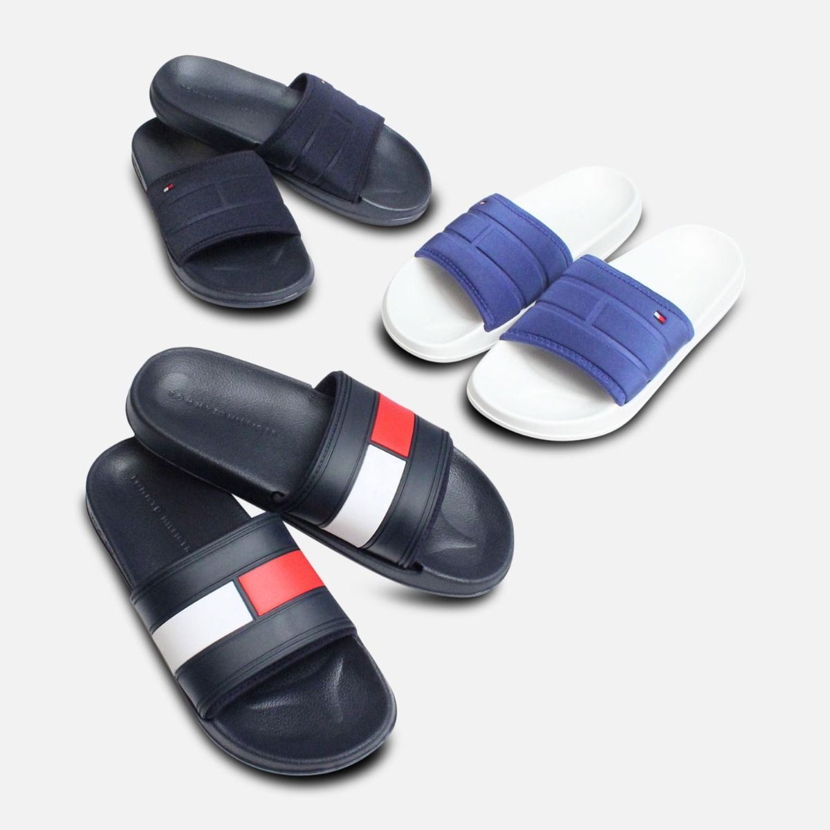 White Monaco Blue Tommy Hilfiger Flag Pool Slides