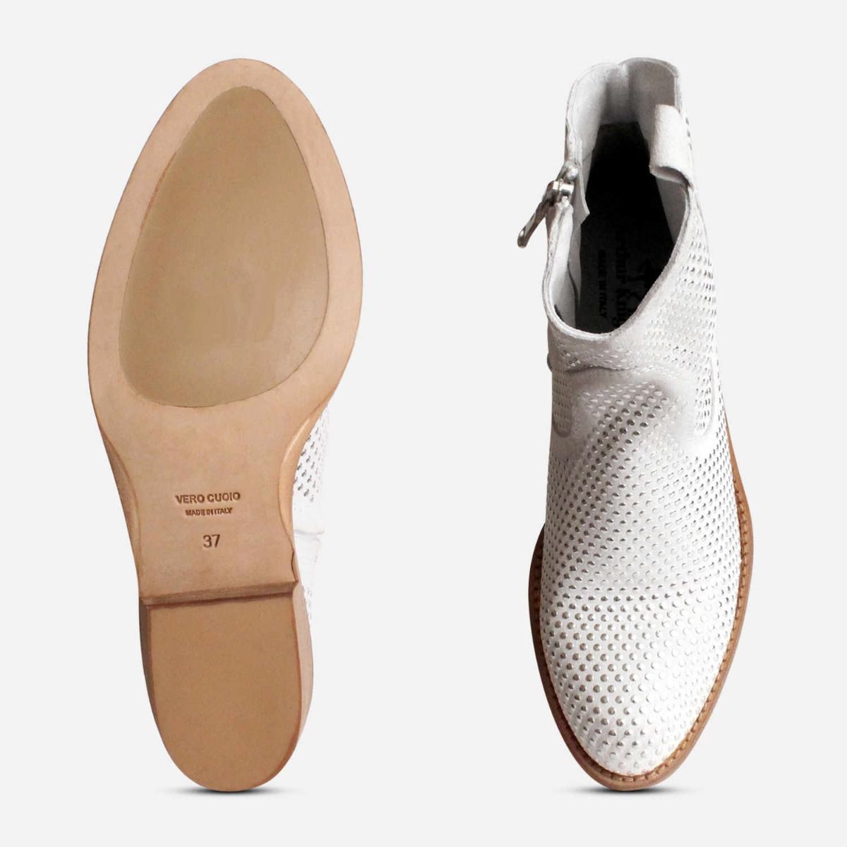 Designer White Suede Silver Studded Italian Cuban Heel Boot