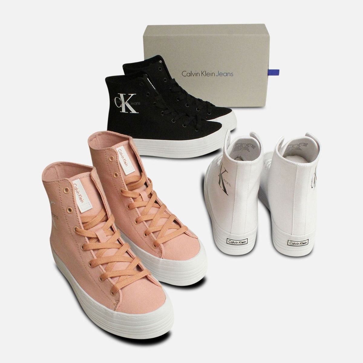 White Calvin Klein Flatform Zabrina Trainer Hi Tops