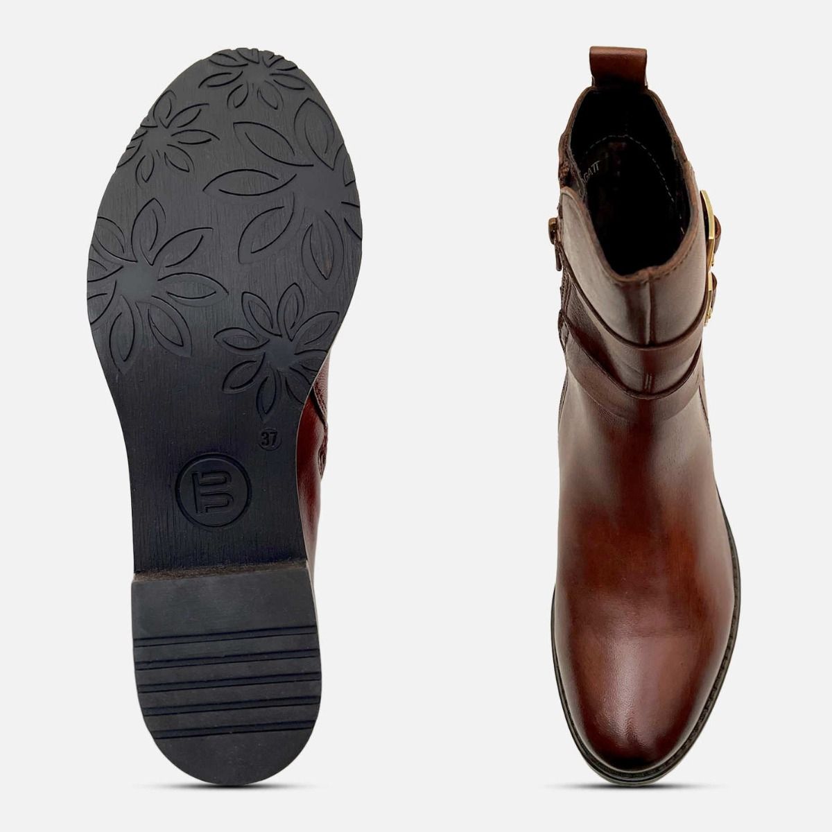 Antique Brown Leather Double Buckle Bagatt Ankle Zip Boot