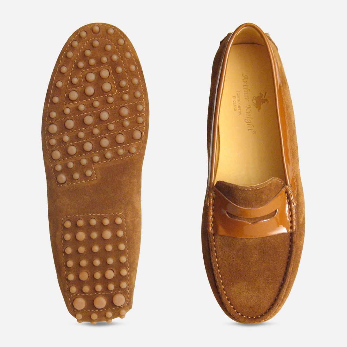 Brown Suede & Patent Arthur Knight Ladies Italian Driving Shoes