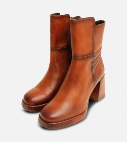 Bagatt Designer Ankle Zip Boots in Antique Tan Leather