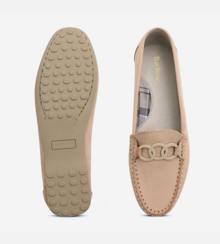 Barbour Stitched Ladies Designer Moccasin in Beige Nubuck