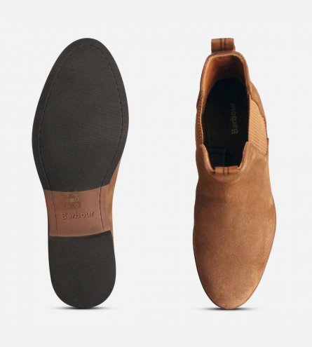 Barbour Badminton II Chelsea Boots in Cognac Suede