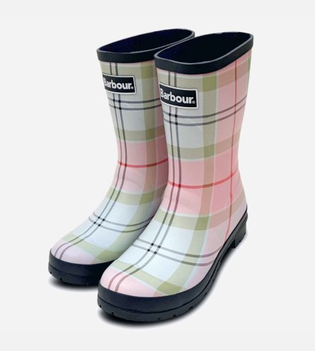 Barbour Ladies Pink Tartan Walking Wellington Boots