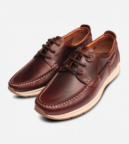 Barbour Designer Waxy Brown Mens Lace Up Boat Shoes