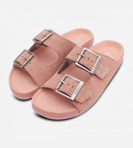 Barbour Designer Womens Pink Suede Quilted Sandals