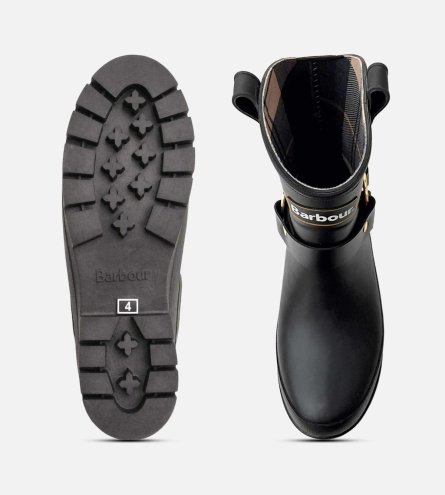 Barbour Gold Harness Black Rubber Platform Welly Boots