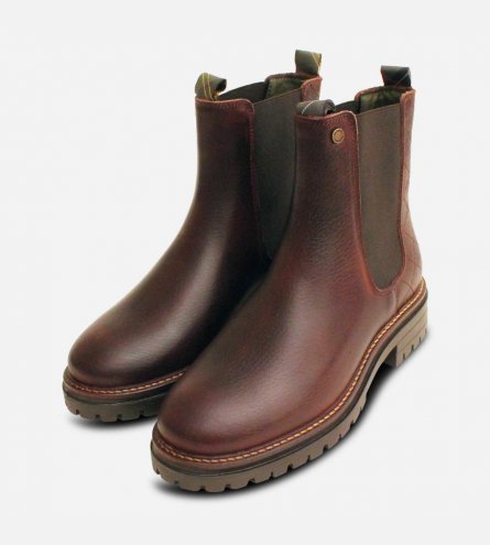 Barbour Designer Ladies Slip On Chelsea Boots in Brown