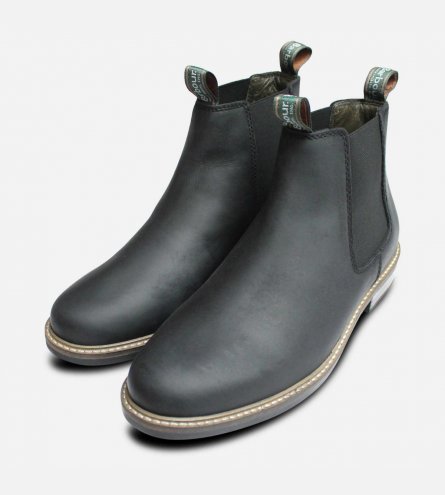 Barbour Matt Black Waxy Chelsea Boots with Rubber Sole