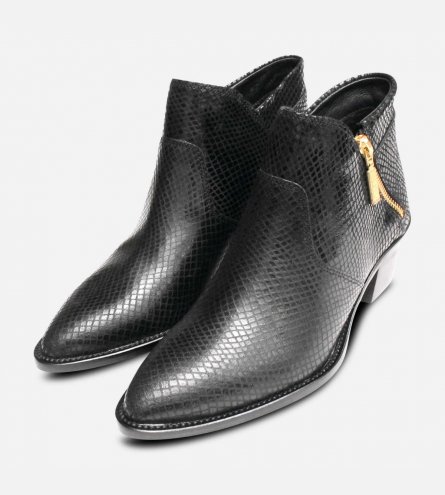 Barbour International Black Snakeskin Heeled Zip Boots