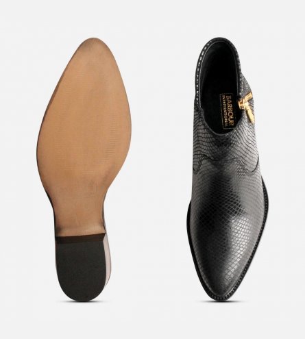 Barbour International Black Snakeskin Heeled Zip Boots