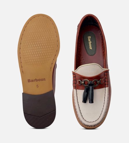 Barbour Two Tone Brown & Off White Ladies Tassel Loafers
