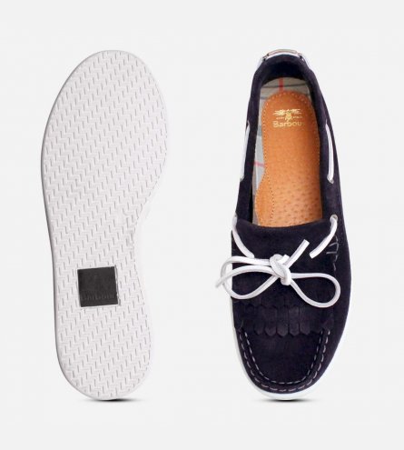 Barbour Klara Navy Blue Suede Double Fringe Loafers