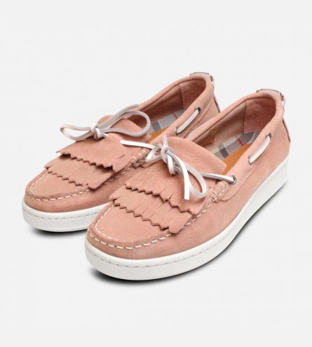 Barbour Pink Suede Deck Shoes with Klara White Sole