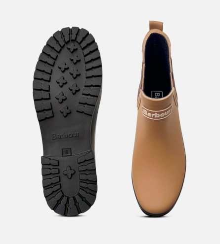 Barbour Waterproof Chelsea Boot Welly in Beige Tartan