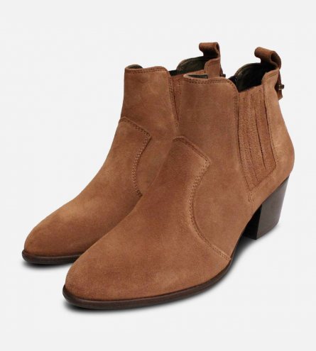 Barbour Cuban Heel Matilde Chelsea Boots in Brown Suede