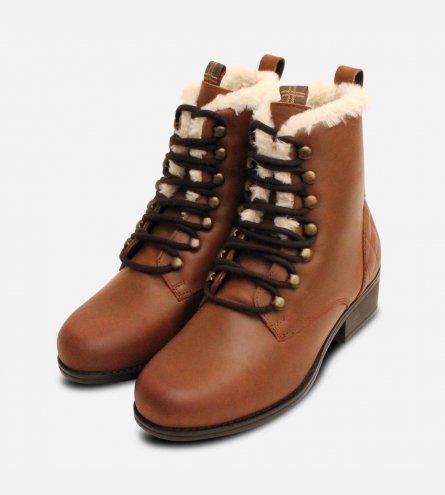 Barbour Warm Lined Lace Up Walking Boots in Brown