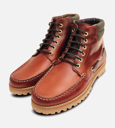 Barbour Waxy Brown Tiller II Boat Boots with Rubber Sole