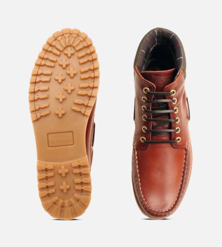 Barbour Waxy Brown Tiller II Boat Boots with Rubber Sole
