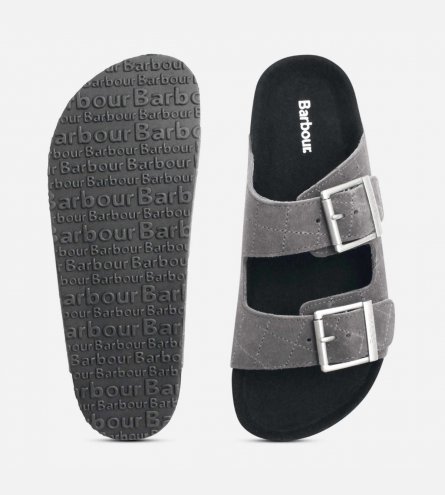 Barbour Double Buckle Mens Quilted Grey Suede Sandals