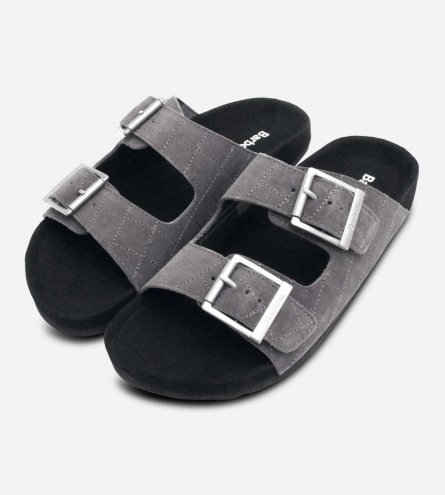 Barbour Double Buckle Mens Quilted Grey Suede Sandals