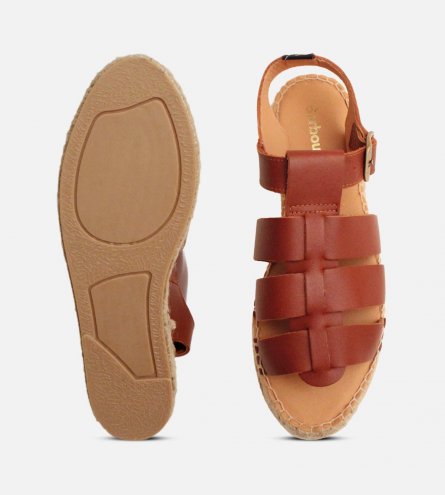 Barbour Flatform Hessian Gladiator Sandals in Tan Leather