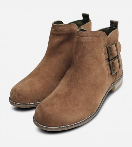 Barbour Sarah Caramel Suede Womens Buckle Boots