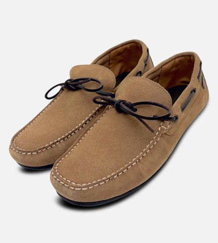 Barbour Mens Designer Taupe Suede Casual Driving Shoes
