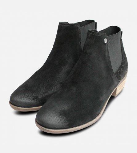 Barbour Waxy Matt Black Suede Cuban Heel Ankle Boots