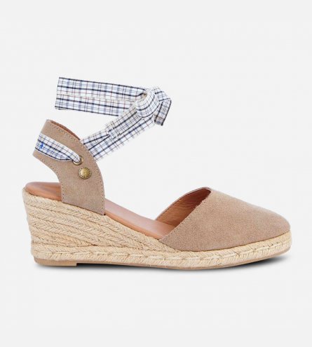 Barbour Strappy Womens Wedge Sandals in Beige Suede