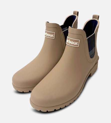 Barbour Ladies Designer Chelsea Boot Welly in Beige Tartan