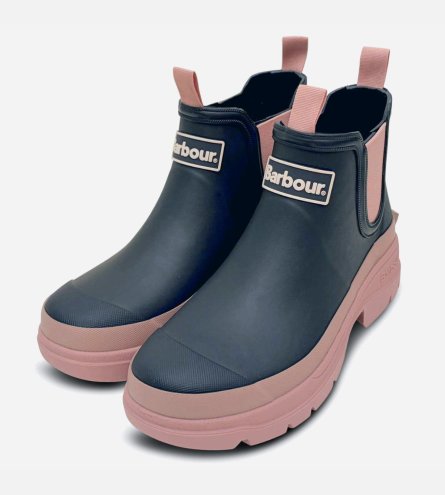 Barbour Dark Navy & Pink Waterproof Nimbus Chelsea Boot Welly