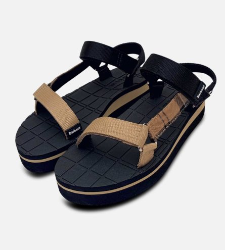 Barbour Classic Tartan Mila Strap Summer Sandals in Black