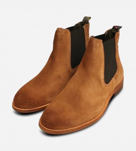 Barbour Designer Light Brown Suede Bedlington Chelsea Boots