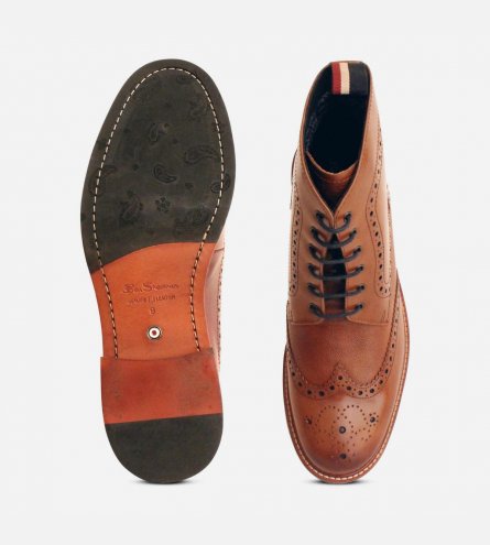 Tan Leather Wingtip Sherman Premium Wingtip Brogue Boot