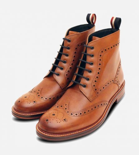 Tan Leather Wingtip Sherman Premium Wingtip Brogue Boot